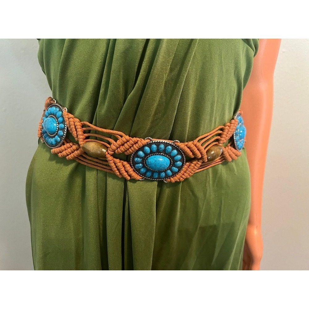 Macrame Braided Belt Terracottaโ Turquoise Southwestern Boho Up to 40" New